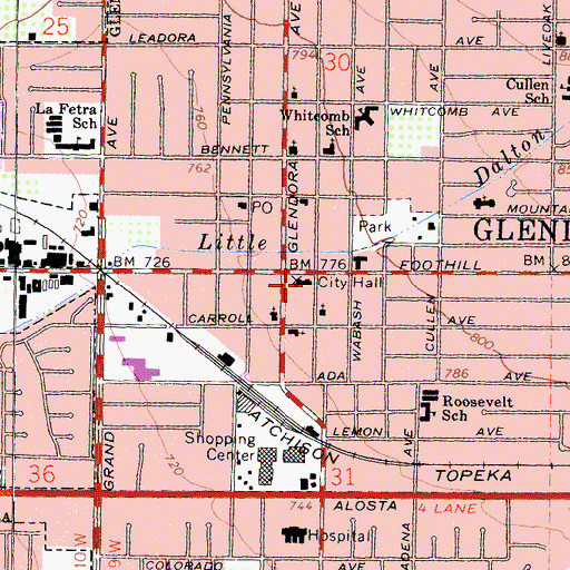 Topographic Map of Glendora City Hall, CA