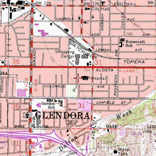 Topographic Map of East Valley Hospital Medical Center, CA
