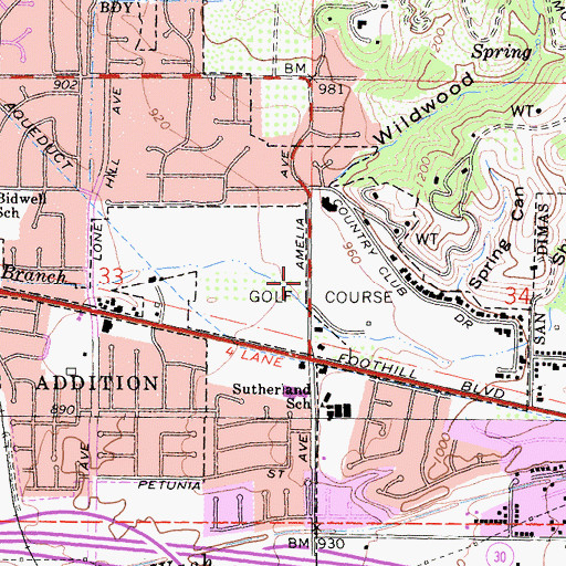 Topographic Map of Glendora Country Club, CA