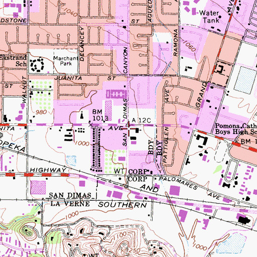 Topographic Map of Holy Name of Mary Catholic Church, CA
