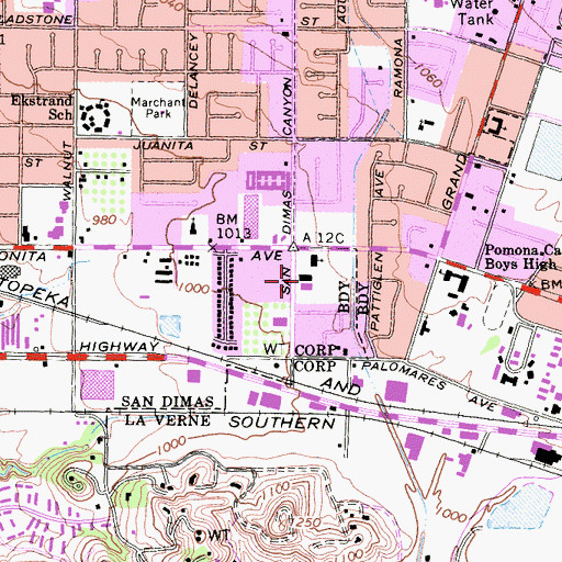 Topographic Map of Holy Name of Mary School, CA
