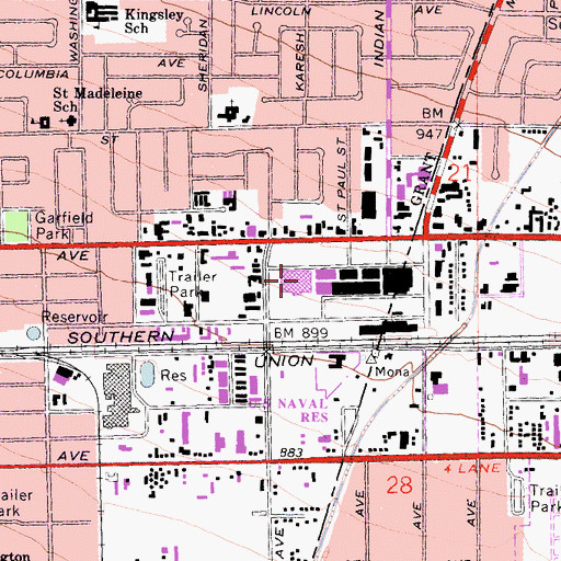 Topographic Map of Indian Hill Marketplace Shopping Center, CA