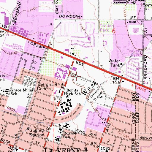 Topographic Map of La Verne Branch County of Los Angeles Public Library, CA