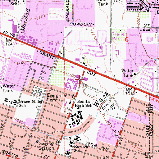 Topographic Map of La Verne City Hall, CA