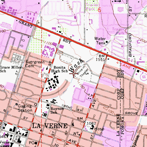 Topographic Map of La Verne Post Office, CA