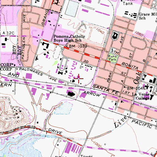 Topographic Map of La Verne Recreation Park, CA