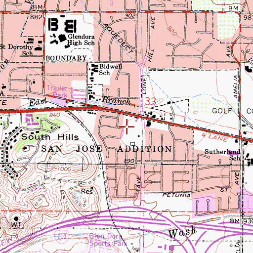Topographic Map of Lone Hill Shopping Center, CA