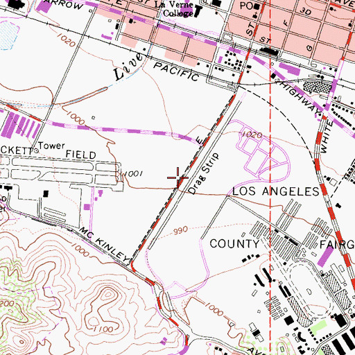 Topographic Map of Pomona Raceway, CA