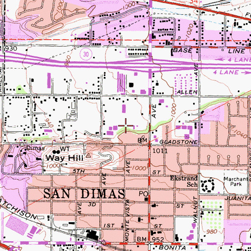 Topographic Map of Rancho San Dimas Equestrian Center, CA