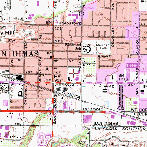 Topographic Map of San Dimas Branch County of Los Angeles Public Library, CA