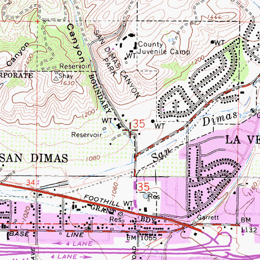 Topographic Map of San Dimas Canyon Nature Center, CA