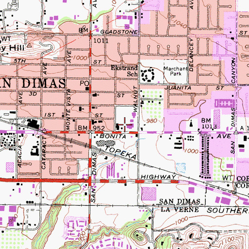 Topographic Map of San Dimas City Hall, CA