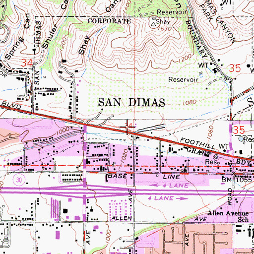 Topographic Map of San Dimas Equestrian Center, CA