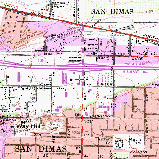 Topographic Map of San Dimas First Assembly of God Church, CA