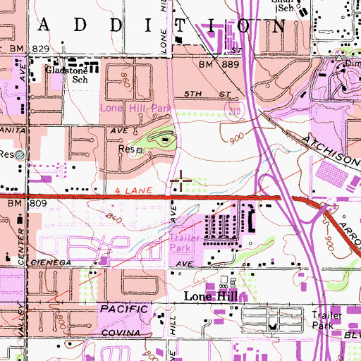 Topographic Map of San Dimas Plaza Shopping Center, CA