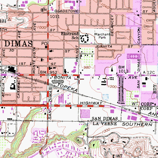 Topographic Map of San Dimas Post Office, CA
