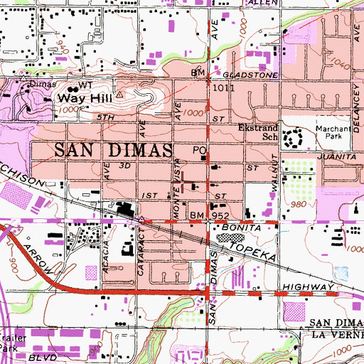 Topographic Map of San Dimas United Methodist Church, CA