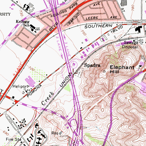 Topographic Map of Spadra Cemetery, CA