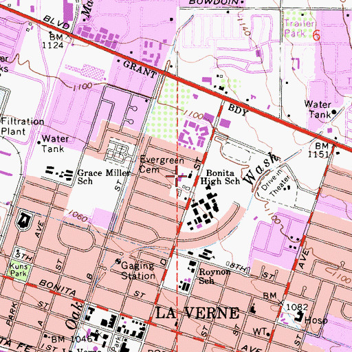 Topographic Map of United Methodist Church of La Verne, CA