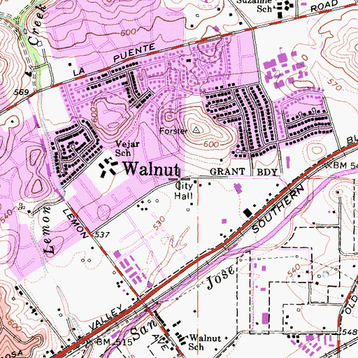 Topographic Map of Walnut City Hall, CA