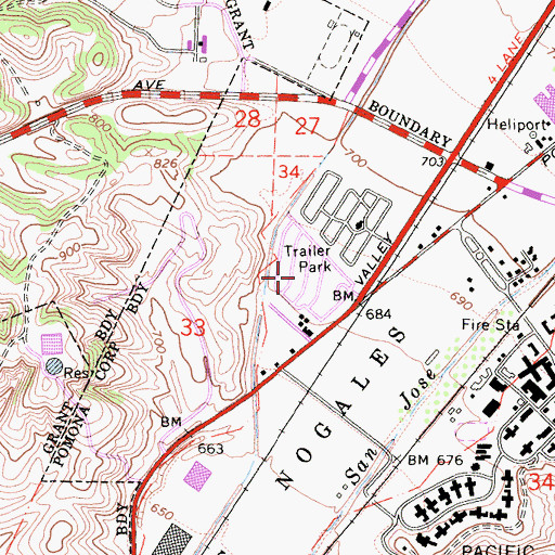 Topographic Map of Walnut Hills Mobile Home Park, CA