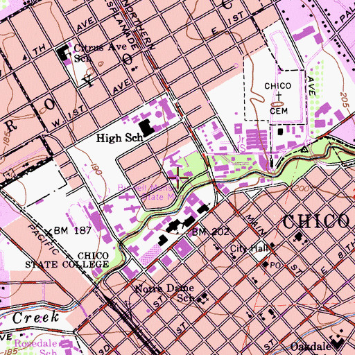 Topographic Map of Bidwell Mansion, CA