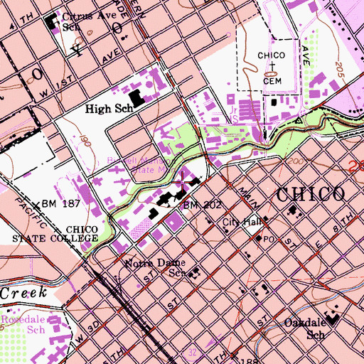 Topographic Map of Bidwell Memorial Presbyterian Church, CA