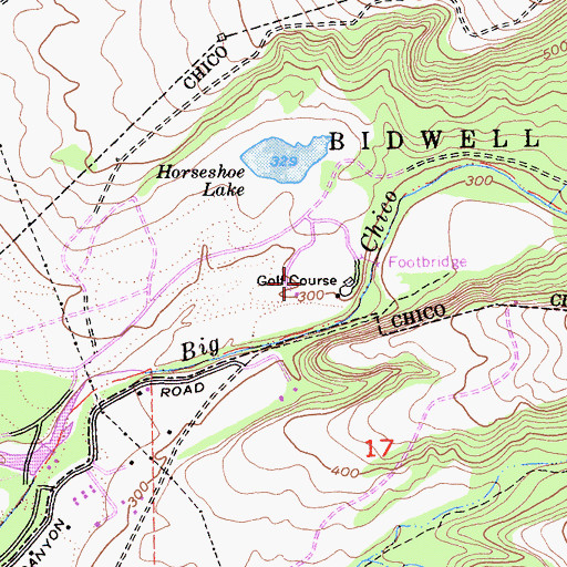 Topographic Map of Bidwell Municipal Golf Course, CA