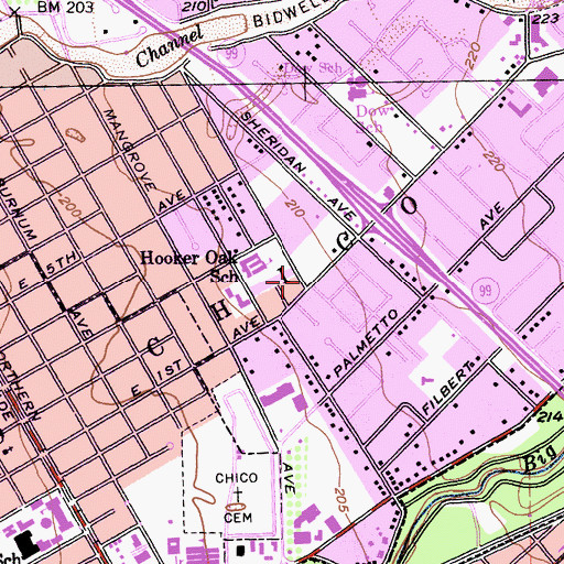 Topographic Map of Chico Branch Butte County Library, CA