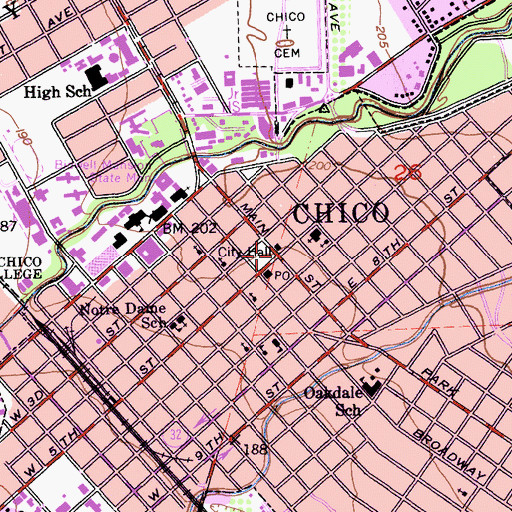 Topographic Map of Chico City Hall, CA