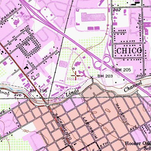 Topographic Map of Enloe Medical Center Cohasset Campus, CA