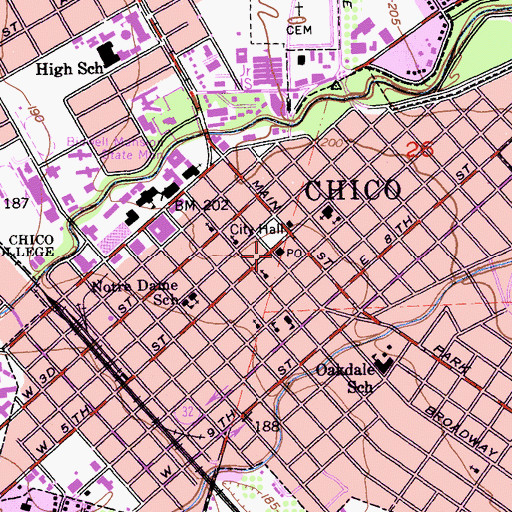 Topographic Map of Midtown Chico Post Office, CA