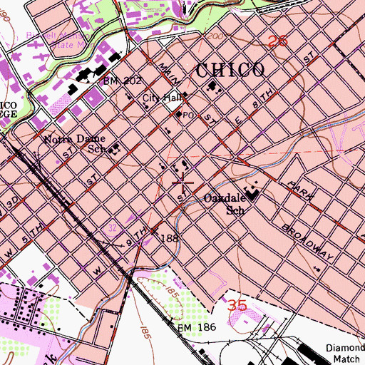 Topographic Map of Chico Fire Department Station 1, CA