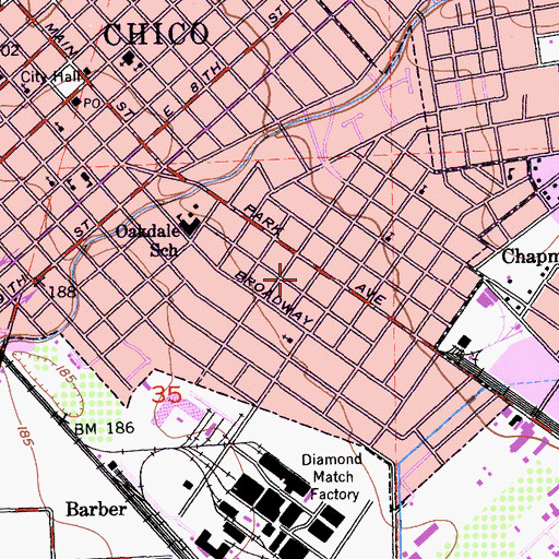 Topographic Map of Park Village Shopping Center, CA