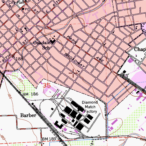 Topographic Map of Southside Foursquare Church, CA