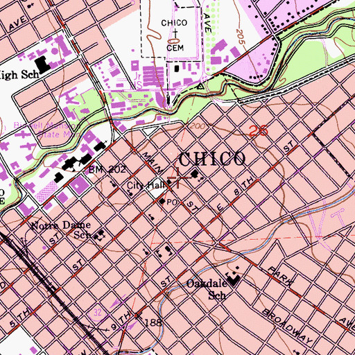 Topographic Map of Trinity Methodist Church, CA