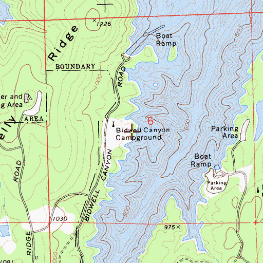 Topographic Map of Bidwell Canyon Marina, CA