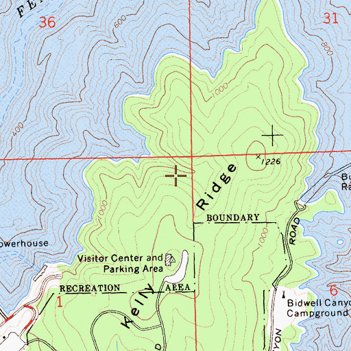 Topographic Map of Kelly Ridge Recreation Area, CA