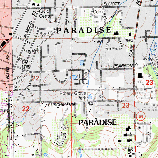 Topographic Map of Paradise Memorial Park, CA