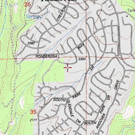 Topographic Map of Pine Ridge Elementary School, CA