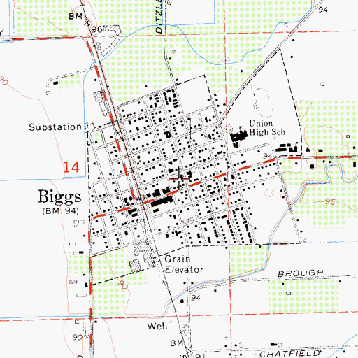 Topographic Map of Biggs City Hall, CA