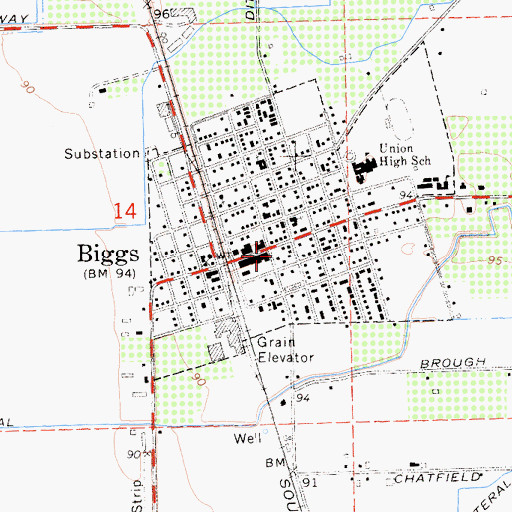 Topographic Map of Biggs Post Office, CA