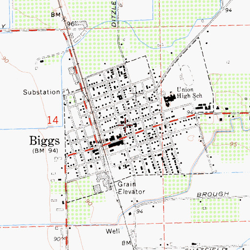 Topographic Map of Biggs United Methodist Church, CA