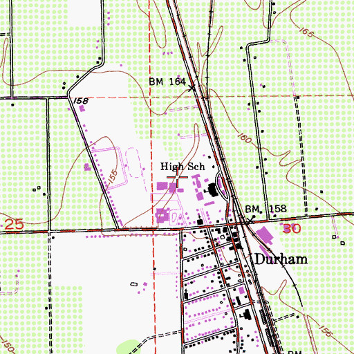 Topographic Map of Durham High School, CA