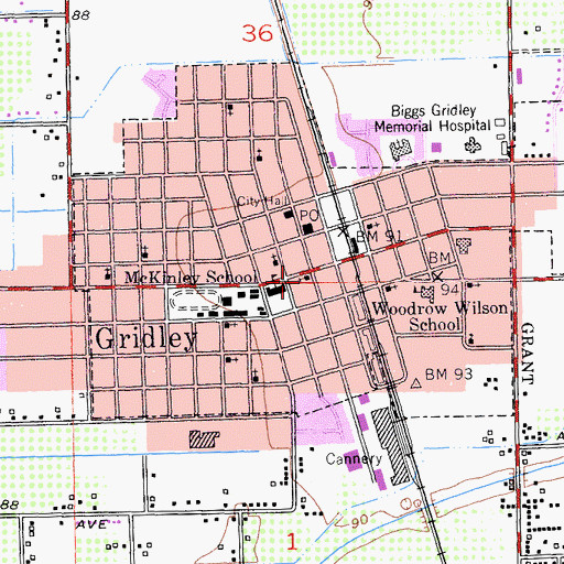 Topographic Map of First Presbyterian Church, CA