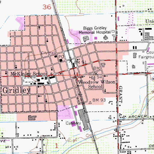 Topographic Map of Grace Lutheran Church, CA