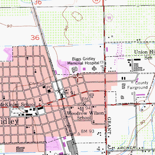 Topographic Map of Gridley Branch Butte County Library, CA