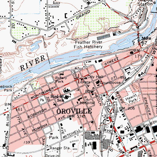 Topographic Map of Oroville City Hall, CA