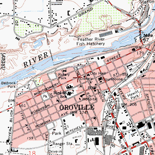 Topographic Map of Oroville Public Library (historical), CA