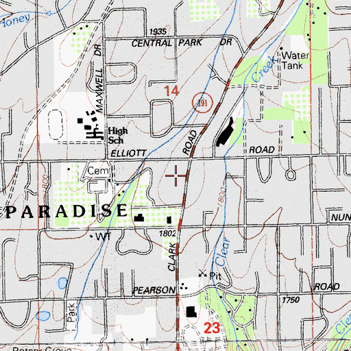 Topographic Map of Paradise Branch Butte County Library, CA